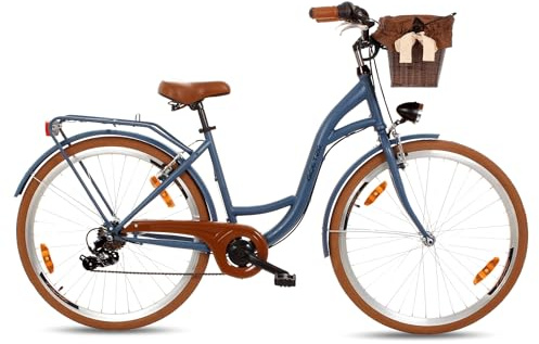 Goetze Mood Damenrad 28 Zoll, 7-Gang mit Korb | Tiefeinstieg, Shimano-Antrieb, V-Brakes, LED-Beleuchtung, Reflektoren, komplett ausgestattet