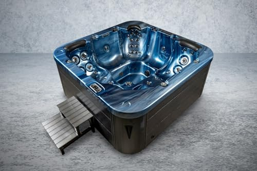 American Outdoor Whirlpool Torina Ocean Blue 215x215 cm – 5 Personen – 53 Massagedüsen – Gecko Steuerung – LED Farblicht – UV-Desinfektion – Vollisolierung – inkl. Thermoabdeckung & Klapphilfe