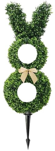 Tanxemery Bunny Topiary Künstlicher Buchsbaum Hase Gartenstecker, Green Artificial Bunny-Shaped Topiary Tree Mit Schleife, Osterdekoration Für Draußen Und Drinnen, Gartendekoration, Ostern Deko