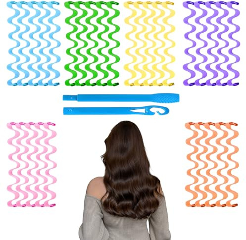 Olgary 30 Stück Lockenwickler für Lang Haar, Spiral Lockenwickler Set, DIY über Nacht Keine Hitze mit 2 Stück Styling Haken für alle Haarlängen (30 cm)