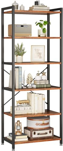 Coleshome Regal mit 6 Ebenen, Bücherregal mit Stauraum, 20 x 50.8 x 177.2 cm Regal Stehend für Büro, Wohnzimmer, Schlafzimmer, Küche, Braun