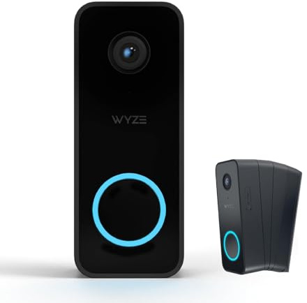 Doorbell Camera v2 + Wedge Kit, 2K Smart Video Doorbell with Motion Activated Voice Prompt, Night Vision, 2-Way Audio, Motion Detection, 24/7 Recording, IP65, Compatible with Alexa & Google, Wired