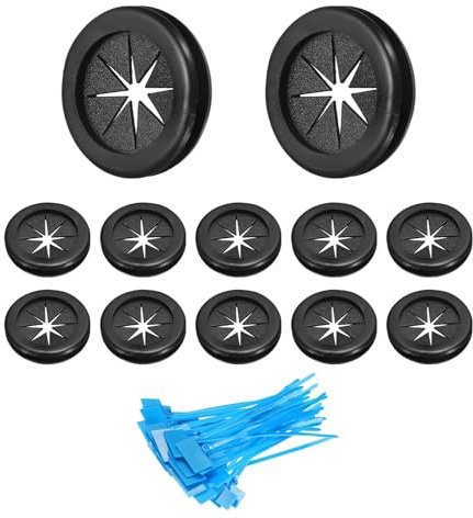 sourcing map 12Pcs 1-9/64(29mm) ID, 1-1/4 (32mm) Drill Hole, Double Sided Grommets Round Firewall Hole Plug with Marker Cable Ties for Home Office Cable Wire Protection, Black