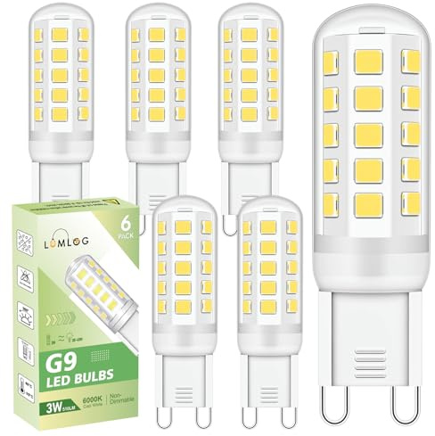 Lumlog G9 Led Bulbs Cool White 6-Pack, 3W 510Lm, 6000 Kelvin G9 Led Light Bulb, Equivalent to 30-40W Halogen, 220-240V No Flicker Non-Dimmable Energy Saving, for Home Lighting Decor [Energy Class C]