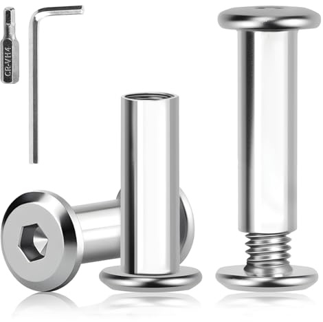 XRXYMQ 20 Stk Verbindungsschrauben M6×25mm Edelstahl A2 V2A Hülsenschrauben | Schraubenset mit 25 Hülsenmuttern, 25 Möbelschrauben, Sechskantschlüssel und Bit, Schrankverbinder für Möbel und Holzbretter