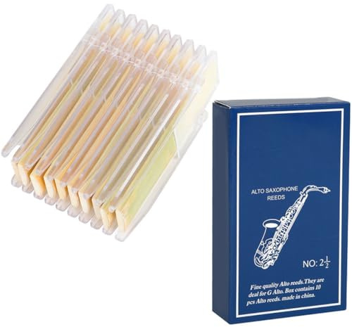 2, 5 Saxophonblätter für Altsaxophon, 10 Stück Ersatzblätter | Rohrblatt aus Reed, Glatte Oberfläche, Leicht zu Montieren, mit Separatem Clip, für Musikinstrument