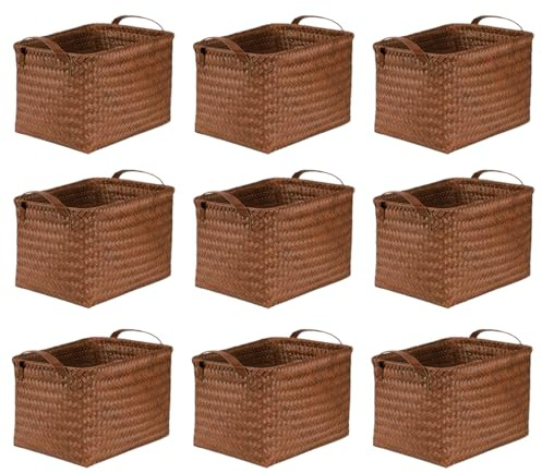 BROWNLILY Handwoven Clothes Basket Laundry Hampers Large Wicker Storage Baskets for Shelves Blankets Closet Storage Bins Car Bedroom Bathroom Organizers and Storage Bath (9, Brown)