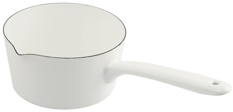 Enamel Milk Pan, 1.2L Enamel Saucepan, Mini Butter Warmer Pan with Pour Spout, Nonstick Milk Pot Enamels Melting Pot for Induction Electric Gas Stoves(COLOR:White)
