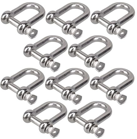 Manille en arc en acier inoxydable, Manille à anneau en acier inoxydable 304 D, argent, 28mm x 16mm, paquet de 5 ou 10 pièces(10pcs)