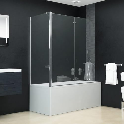 QUAHEAS Badewannenaufsatz 2-fach faltbar ESG Einscheiben-Sicherheitsglas 120x68x130 cm verchromte Profile mit Griff Duschabtrennung Nischentür Spritzschutz für Badezimmer barrierefrei und rahmenlos