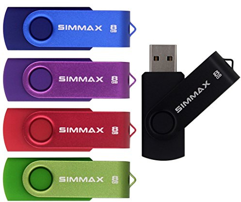 SIMMAX 5Pcs 8GB USB Flash Drive USB 2.0 Flash Drive Memory Stick Fold Storage Thumb Stick Pen Swivel Design(Five Mixed Colors: Black Blue Green Purple Red)(Mix Color1)