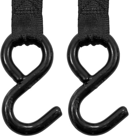 Camco 50030 Retractable Transom Tie Down Strap (2” Width, 5.5’, Bolt-On), Black