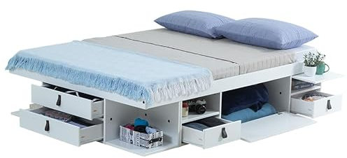 Bett mit Stauraum Bali 140x200 Weiss - Bett mit Bettkasten u. viel Stauraum, ideal f. kleine Schlafzimmer - Bett mit Aufbewahrung inkl. Lattenrost - Praktisch, Robust und Stilvoll