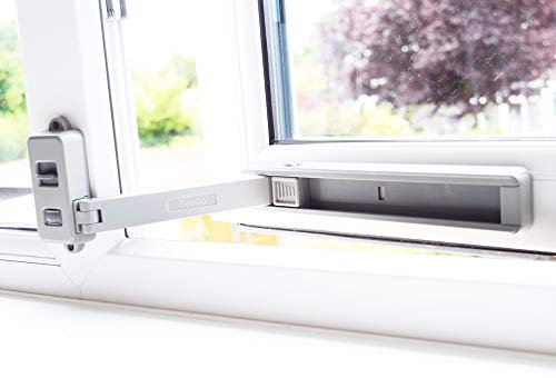 BeeGo® Window Restrictor – Child Safety Lock for UPVC Windows | Self-Adhesive, No Tools, Pet Proof | Easy Fit Baby & Child Proof Window Lock, Fits Most Windows (Grey)