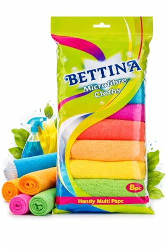 Bettina Microfibre Cleaning Cloths Soft Absorbent Polishing Dusters 28 x 28cm (8 Cloths)