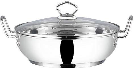 Vinod Stainless Steel Kadhai with Glass lid - Induction Friendly (18 cm/ 7 inch) – 1.5 Liters(1.7 Quarts) – 6 Cups - Small Size - Multi-Use Pot – Suitable for Indian Cooking, Sauce, Deep Fry, Stew