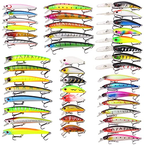 ANCLLO, 43 Piezas, Los Ojos estereoscópicos 3D Juego de Cebos señuelos de Pesca de Buceo, Cebo Artificial Multicolor para Lucio de Trucha de Agua Dulce y Agua Salada