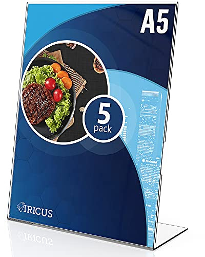 Lot de 5 Présentoirs de Table en Acrylique A5 - Transparent Présentoir Vertical de Table Plastique - Support Menu Plexi A5 pour Restaurant Hôtel Exposition Bureau - Presentoir DIN A5