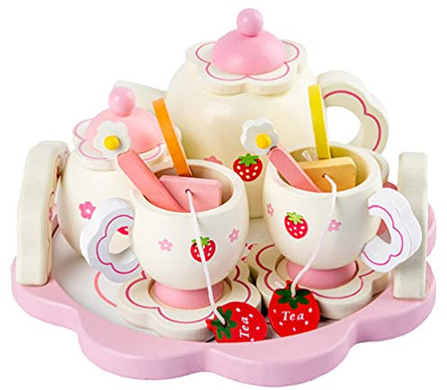 jojofuny Holz Tee- Set Kinder Tee Ware Spielzeug Kinder Pretend Spielen Lebensmittel Küche Set Holz Tasse Spielzeug (Zubehör für Gelegentliche Farbe)