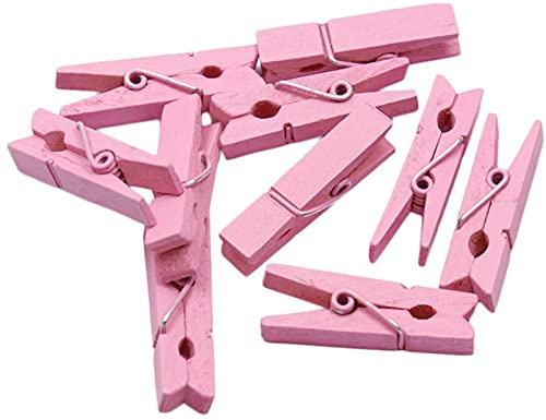 Anawakia Lot de 50 mini pinces à linge en bois pour photos, arts créatifs, décoration, pinces décoratives en bois pour photo, papier photo, 3,5 cm (rose)