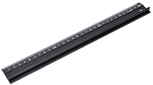 Règle de coupe OKAT en alliage d'aluminium durable, Type L 30cm, Métal avec structure anti-infiltration de ligne de dessin, 310 x 35,5 x 12,6 mm