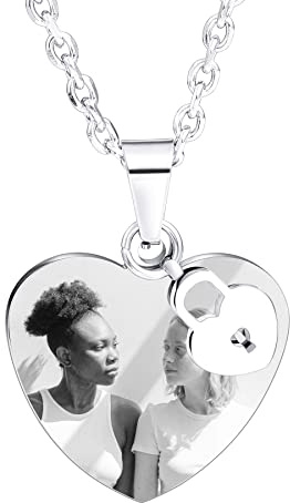 MeMeDIY Collana Personalizzata per Uomo Donna, Collana con Testo Inciso/Foto con Lucchetto/Ciondoli Chiave, Collana in Acciaio Inossidabile per Coppie, Regali Personalizzabili per Fidanzato Fidanzata