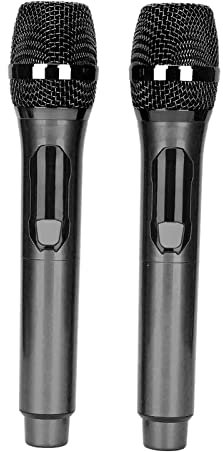 Drahtloses Mikrofon, 1 für 2 LED-Display, Karaoke-Handmikrofon, UHF-Metall, Drahtloses, Dynamisches Handmikrofon, mit Wiederaufladbarem Empfänger, für Verstärker, Partysingen, Karaoke,(Schwarz)