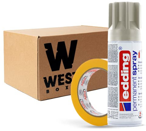 W West Boxx Premium Acryllack Spray 200 ml in Champagner Gold im Set mit Kreppband Gold 25mm x 50m Typ 521, für exakte Farbkanten