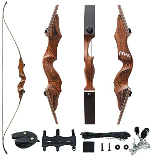 60Black Hunter Abnehmbar Bogenschießen Recurvebogen Set für Erwachsene Jugendliche und Anfänger, technischer Holz-Riser und laminierte Bogenglieder 20-40lbs für die Jagd mit der rechten Hand (25 lbs)