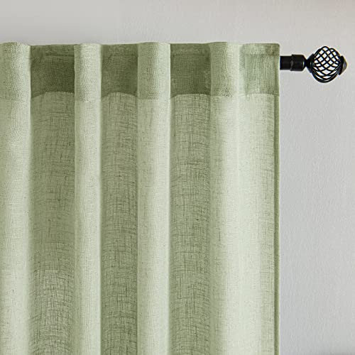 MIULEE Gardinen Vorhänge mit Kräuselband Voile Vorhang Modern Leinenoptik Halbtransparent für Wohnzimmer Schlafzimmer Schiebevorhang 2er Set Stores Grün 215x140 cm