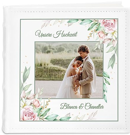 Maverton Fotoalbum zum Selbstgestalten mit Aufdruck für 200 Fotos 10x15 | Seiten, Größe: 21x22cm, Weiß, personalisierte Geschenke für Paar zur Hochzeit zum Hochzeitstag