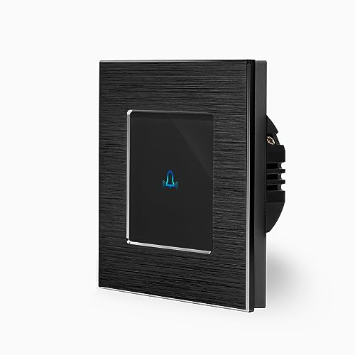 Luxus-Time Touch Türklingel Taster Impulsschalter LED Kontrollleuchte Drucktaster Haustür Klingel Wandschalter Impuls Treppenhaus Wohnungstür Eingangstür im Alurahmen in schwarz Glasblende