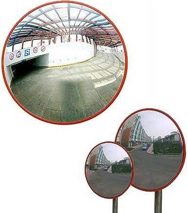 Verkehrsspiegel Konvexspiegel Panoramaspiegel Beobachtungsspiegel Sicherheitsspiegel Ausstiegsspiegel für Garage und Einfahrt Polycarbonat Ø 45 cm 130° Unzerbrechlich Orange