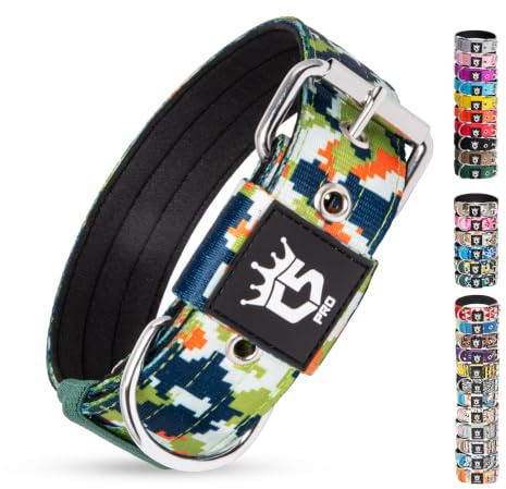 TSPRO Heavy Duty Tactical Dog Collar, 3.8 cm Wide for Medium & Large Dogs | Premium Dog Collar, Soft Padded Lining, Reinforced Metal Buckle & D-Ring, Adjustable Fit, Ideal For Walks, Runs & Training