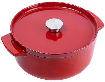 KitchenAid Cast Iron 26cm/5,2L Kasserolle mit Deckel, Hochwertig, Robust & Langlebig, Anbraten, Bräunen,Braten,PFAS-freie Emaille Innenseite,Induktion,Ergonomischer Griff,Ofenfest bis 260°C,Empire Red