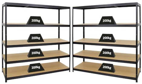 PROREGAL Mega Deal 2er-Set Schwerlastregal Giant Elephant 180x180x60cm mit 5 Ebenen Fachlast 200kg Schwarz, Kellerregal, Steckregal, Garagenregal, Lagerregal