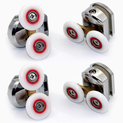 Rotelle doppie per porta della doccia da 25 mm, 4 pezzi, con viti e blocco anti-collisione, per porte in vetro da 4 mm a 8 mm