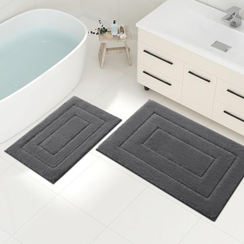 Homaxy Mikrofaser Badezimmerteppich Set - 40x60 cm + 50x76 cm, Dunkelgrau | weich gefühl, flauschig bequem, rutschfeste TPR-rückseite, maschinenwaschbar, grpßartig wasserabsorbierend, breite anwendung