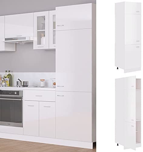 JUNZAI Kühlumbauschrank Hochglanz-Weiß 60x57x207 cm Holzwerkstoff, Küche Hochschrank, Küchenschrank, Mehrzweckschrank, Besenschrank, Küchenhochschrank - 802543