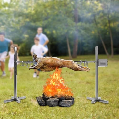 NadineDutol 220v Motor Drehspieß Drehspiess Grill BBQ Edelstahl Rotisserie Grillspieß,elektrischer universal Grillspiess für Spanferkel mit Motor