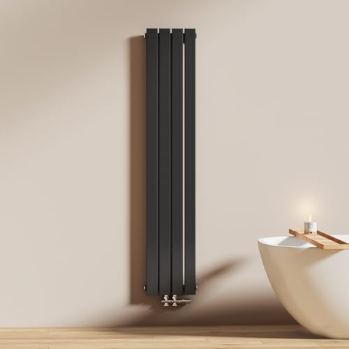 EMKE Radiateur à Eau Chaude 160x30 cm, Radiateur plat seule couche connexion centrale, Montage mural vertical design, Noir