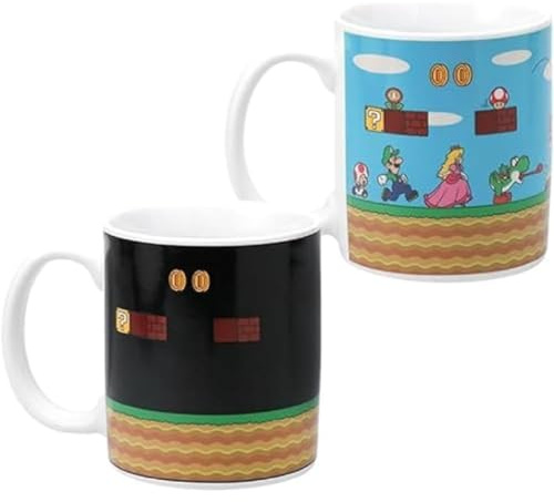 Paladone Super Mario Bros Heat Changing Coffee Mug - Official Licensed Nintendo Merchandise, Nostalgic Gamer Icon Gift for Luigi, Yoshi and Princess Peach for Collectors 10oz Pop Culture Teacup