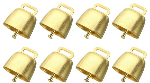 PATIKIL 1,4 x 2,4 x 1,4 Zoll Mini-Kuhglocken, 8 Stück Eisen Vintage-Stil Metall Festliche Glocke, Kuhglocken Großhandel für Tier-Anti-Verlust, Goldener Klang