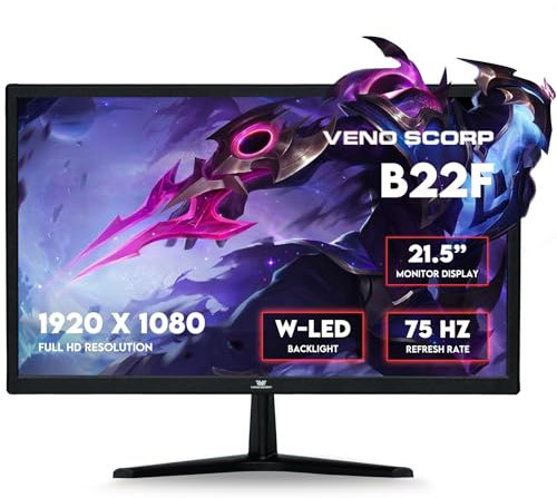 Veno Scorp 22 Inch Business Computer Monitor, FHD 1080p 75hz Desktop Monitor, Eye Care Bezel HDMI VGA Ports LED Monitor for PC, Black