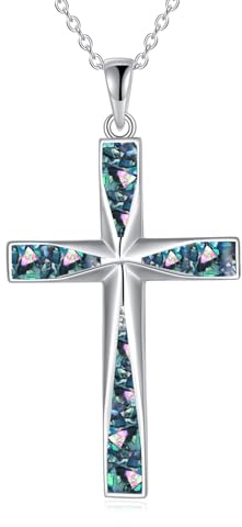 ONEFINITY Kreuz Kette Sterling Silber Origami Abalone Shell Kreuz Anhänger Halskette religiösen Schmuck Geschenke für Damen Herren