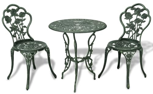 Homgoday 3-delat bistroset gjutet aluminium, grönt, bistrobord och stol för balkong, terrass och trädgård, utomhus, trädgårdsmöbler, uteplats, bistroset, utomhus och trädgård
