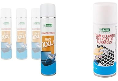 D.RECT Lot de 4 Bombe Air Sec | Sprays Dépoussiérant Matériel Informatique | Depoussierante & Mousse Nettoyante ​​400 ml, Pour - Ordinateur Portable; Tablette; Smartphones; LCD/TFT; DEL;