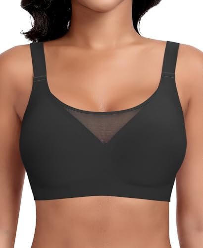 Ganado Sujetador sin Aros Encaje Mujer Sujetadores sin Costuras Push Up Bralette Comodos con Relleno, Negro, XXL