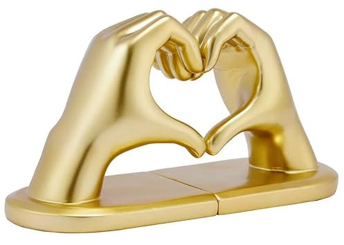 Goldene Herz-Hände-Skulptur-Buchstützen, Harz-Finger-Herz-förmige Buchstützen, Moderne Buchstützen, Kreative Handstatue, Buchhalter für Regal, Schreibtisch, Zuhause, Wohnzimmer,