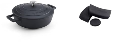 MasterClass 2.5L Black Casserole Dish with MasterClass Heat-Resistant Silicon Pan Handles and Lid Handle (3pc)